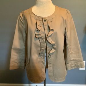 Talbots Petite Beige Ruffled Buttoned Jacket